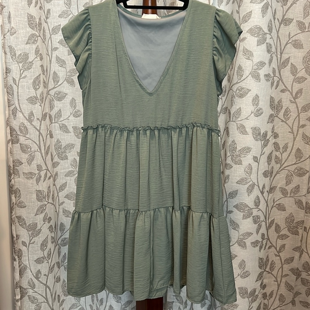 Altar’d State olive green vee neck tiered baby doll dress